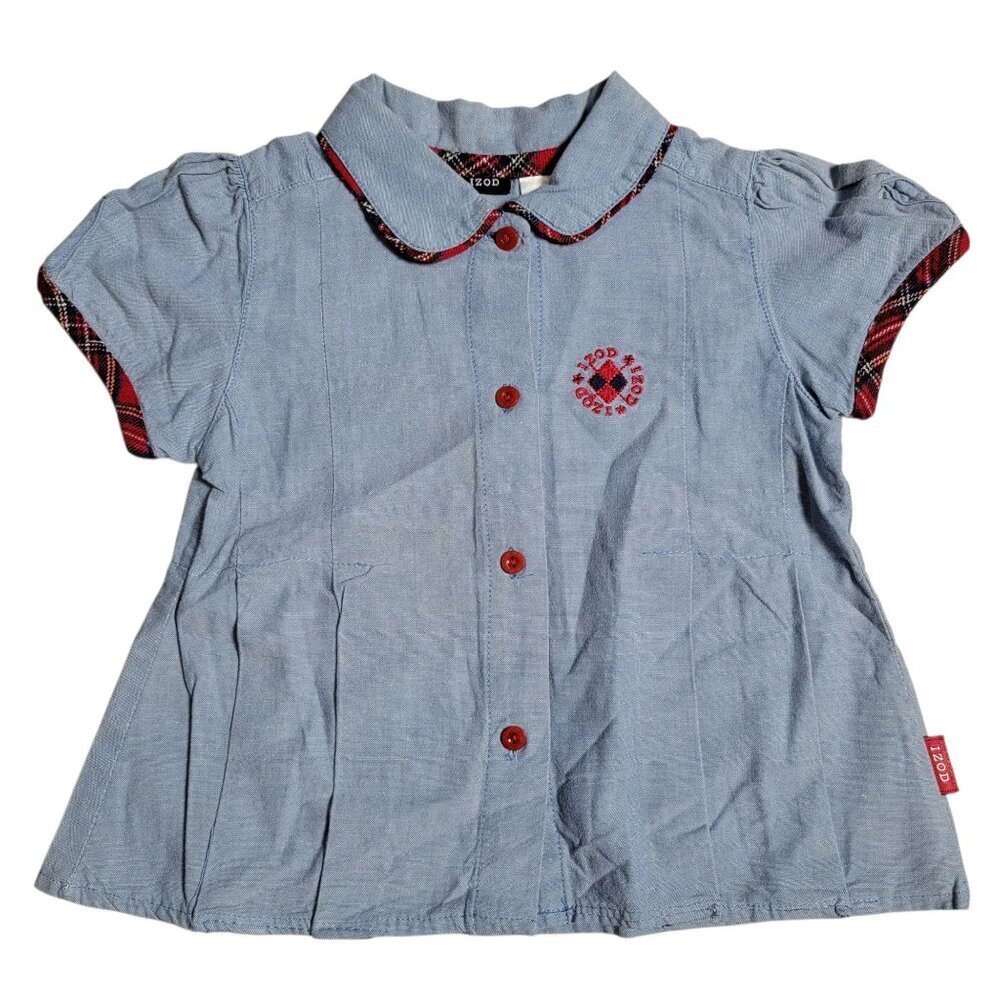 IZOD Toddler Girls Chambray Red Plaid Trim Peter Pan Collar 4T Holiday Christmas